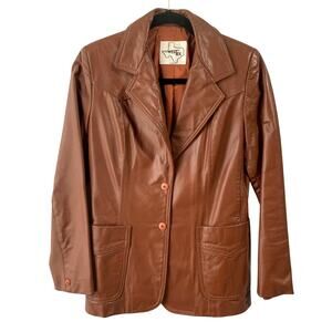 Vtg Western Tailored Leather Jacket Womens Small Blazer Rockabilly USA Western